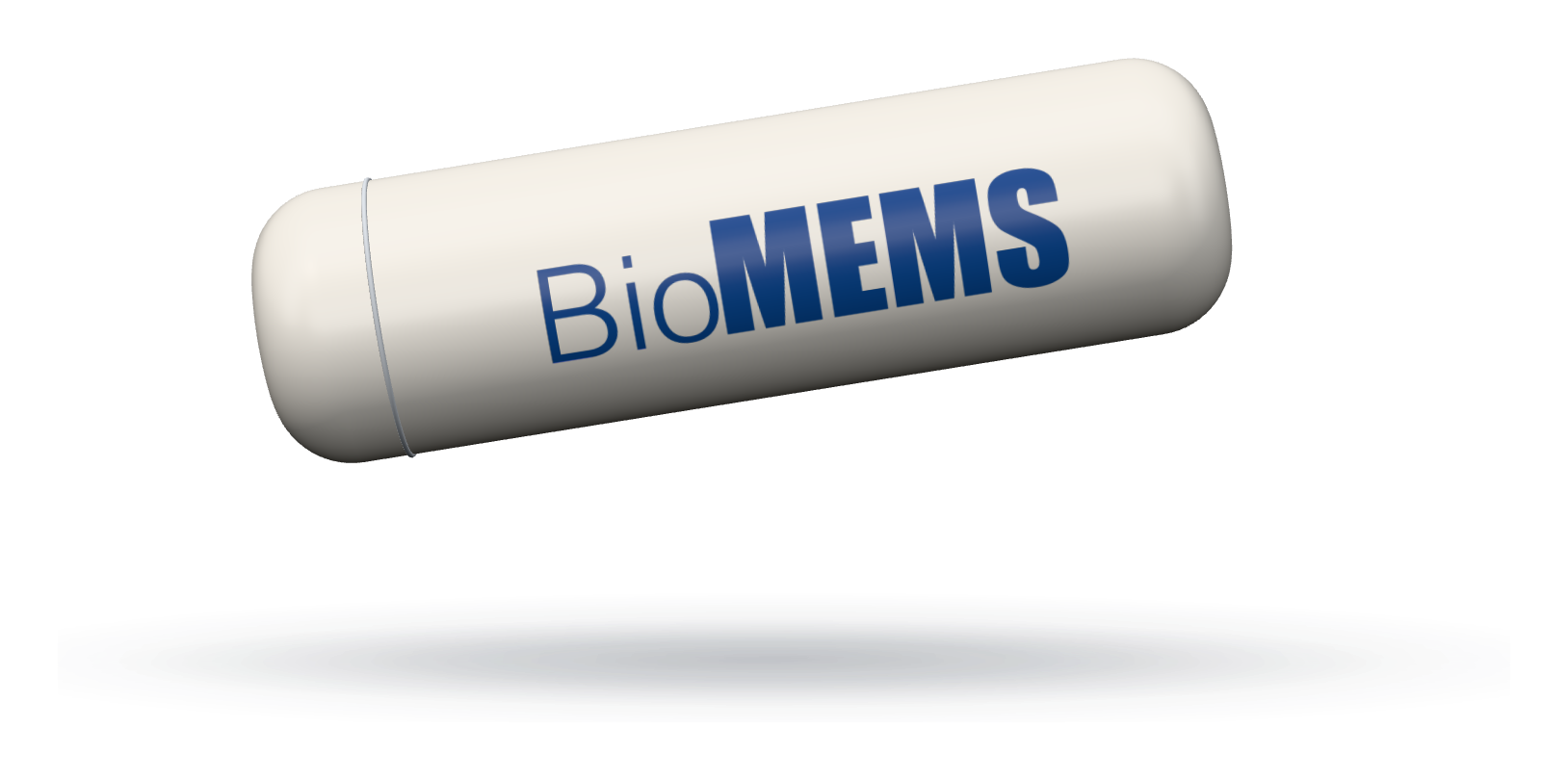 The BioMEMS cartridge: a small white capsule-shaped tube printed with the BioMEMS wordmark.